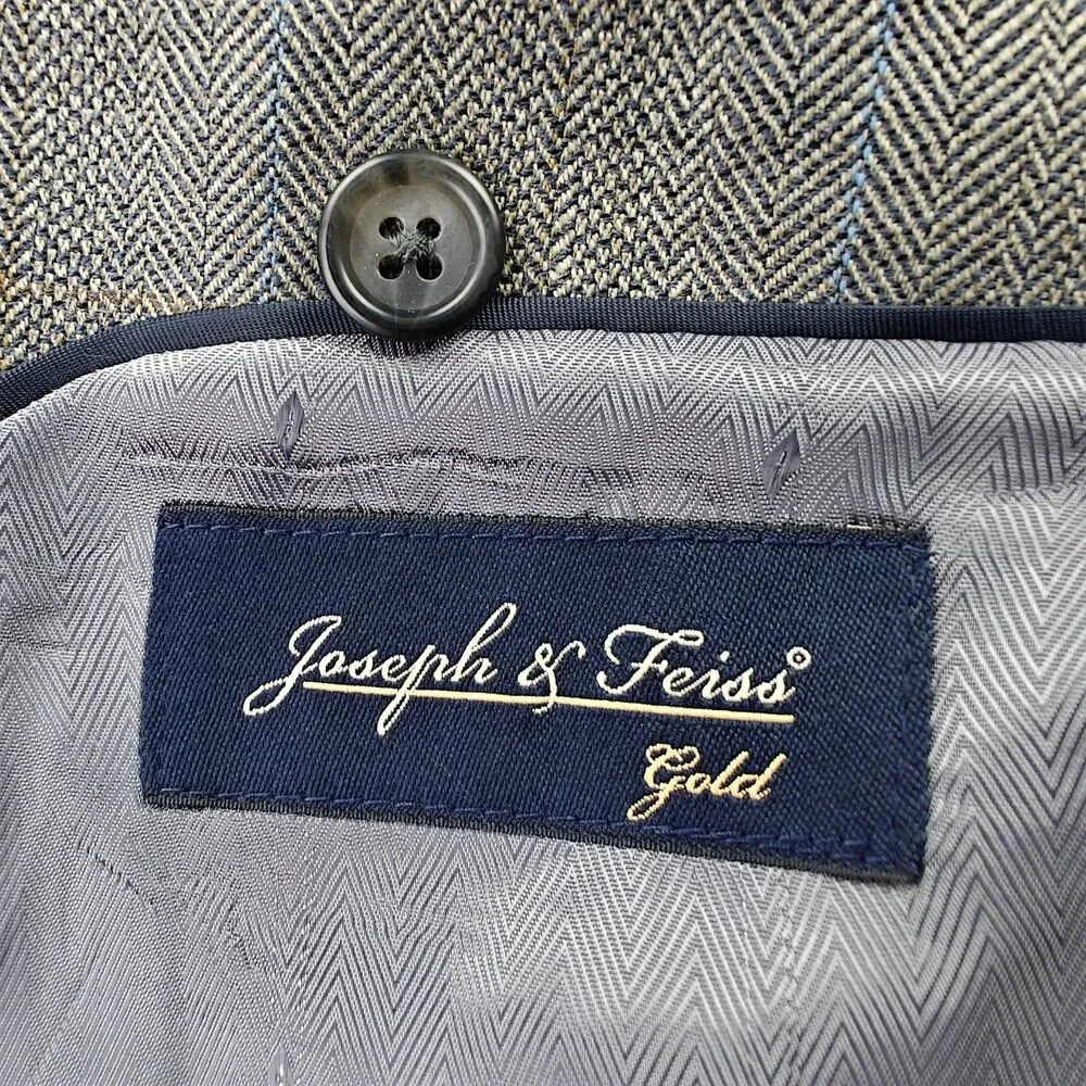 Joseph & Feiss Gold Blazer Men's 42S Grey Herringbone Striped Wool Suit Jacket